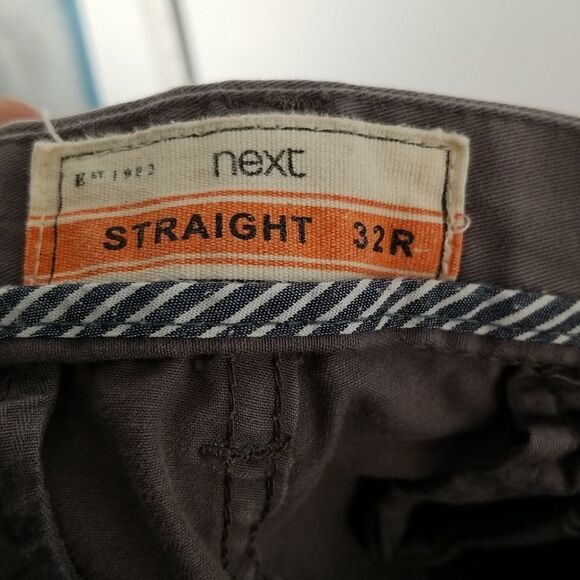 Next Pants Womens Grey 32 Button Closure Straight Leg Mid Rise 100% Cotton - Picture 12 of 13